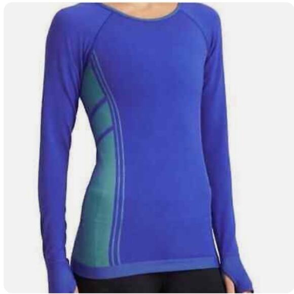 Athleta Neothermal Long Sleeve Blue Green Crewneck Layering Top W-036 Sz M - Picture 2 of 8